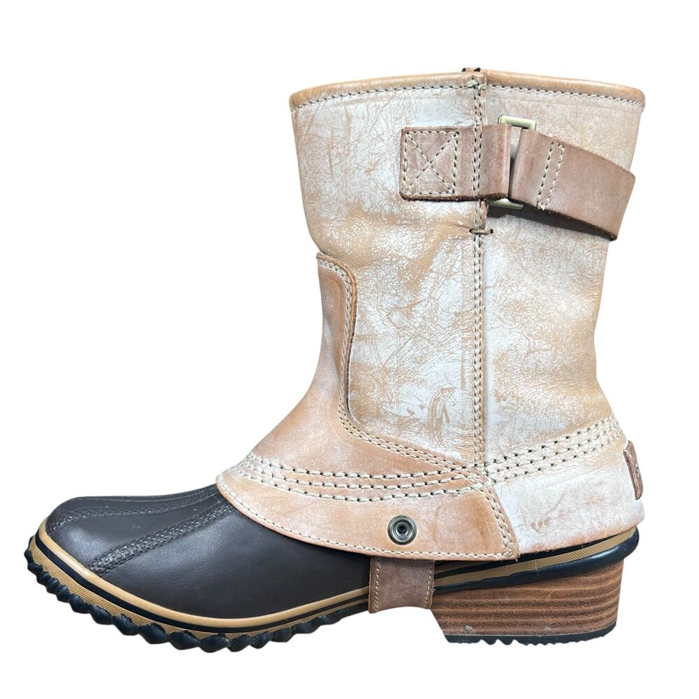 Sorel Slimpack Short Waterproof Tan Leather Duck Boots Size 7 - Picture 2 of 10